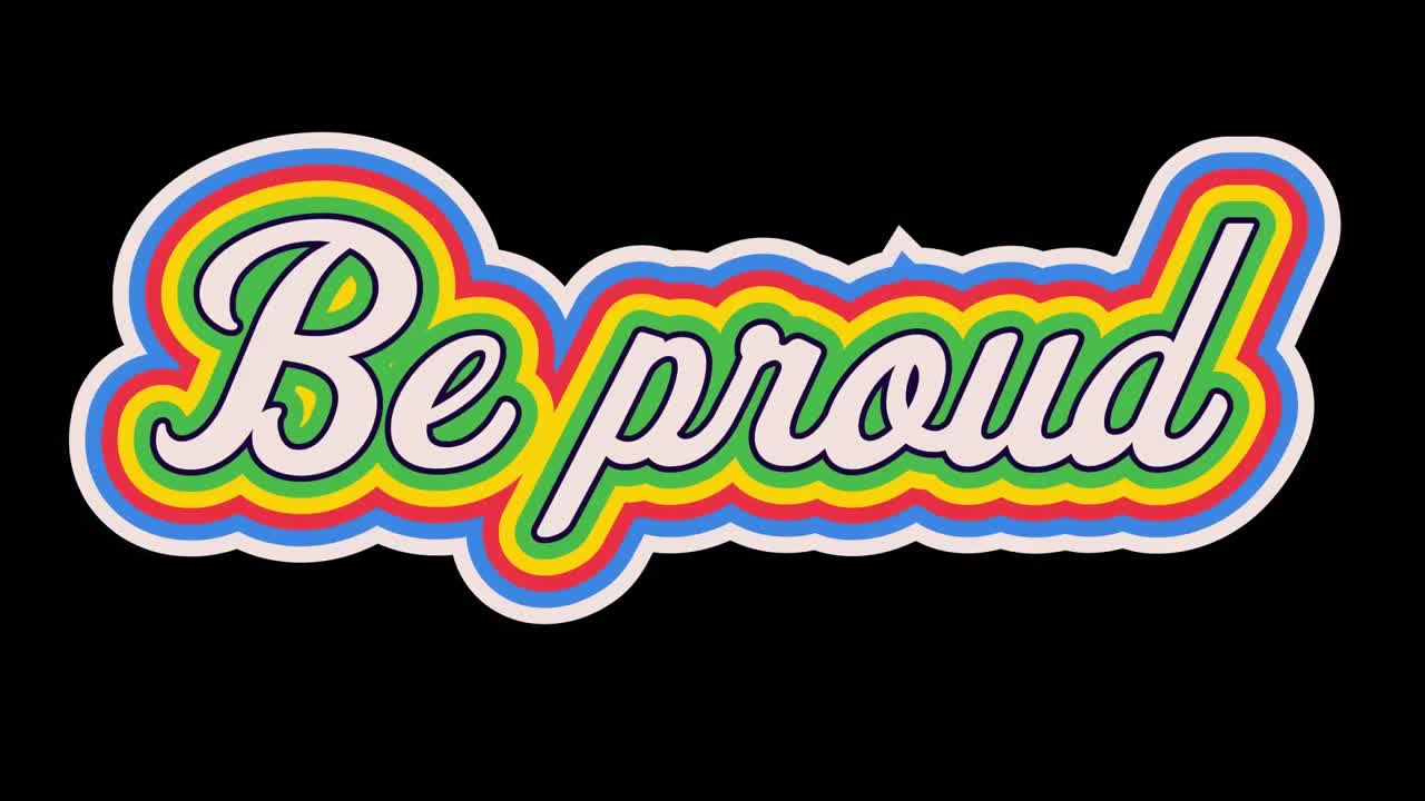 흑색 배경에 있는 육각형 패턴 위의 자랑스러운 텍스트를 둘러싼 lgbti 패턴의 애니메이션