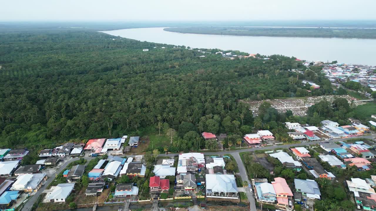Aerial Drone View During Summer Kabong Fishing Village,With River And Beach,Sarawak,Borneo