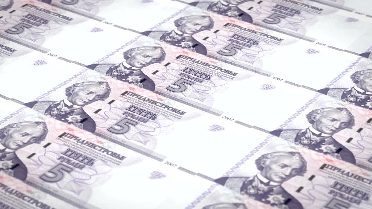 billetes de cinco rublos transnistrianos de transnistria, dinero en efectivo, bucle
