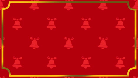 christmas bells in gold frame on red background