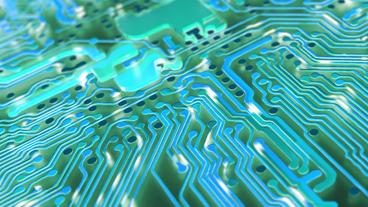 Computer Mother Board Chip With Fast Speed Glowing Circuit Network. Big Data Concept