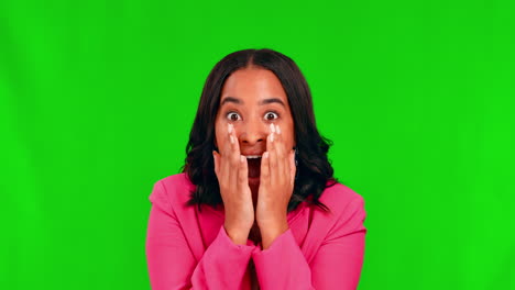 Green-screen,-face-and-woman-in-shock