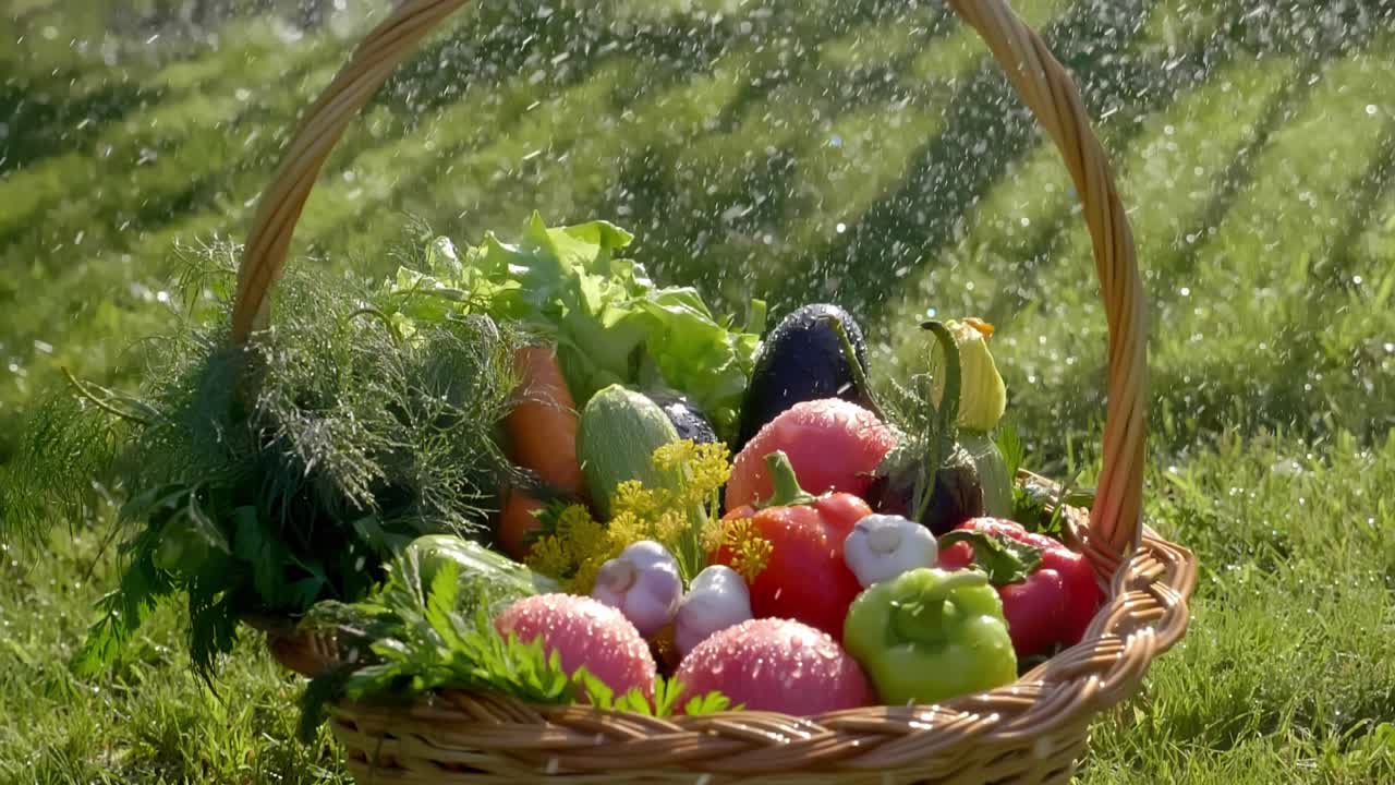 바구니에 새로 뽑은 채소