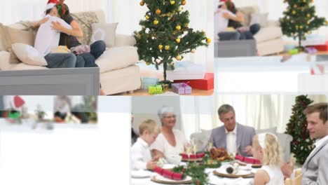 Montage-Von-Familien,-Die-Den-Weihnachtstag-Feiern