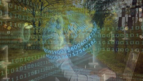 animación del globo sobre el procesamiento de datos y el hombre usando computadora portátil
