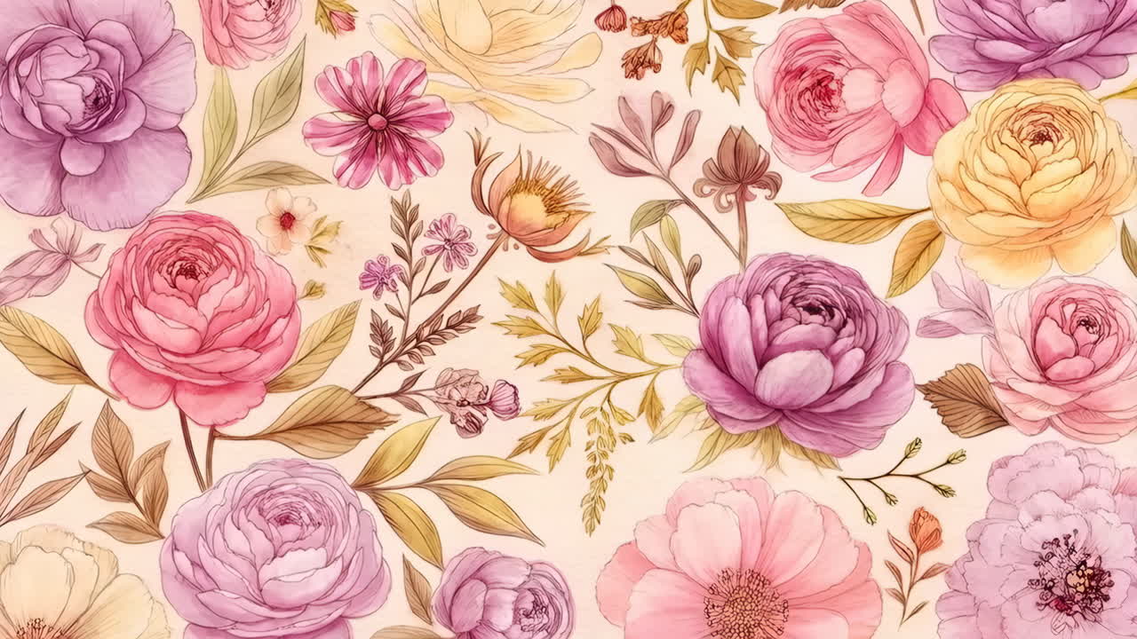 Elegant Watercolor Floral Pattern with Pastel Flowers