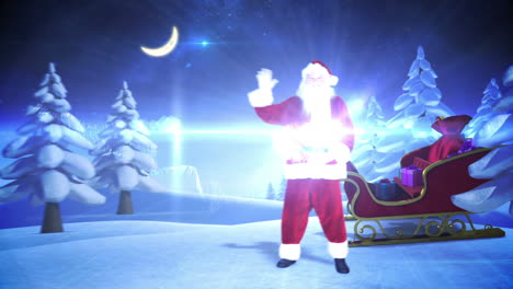 santa and his sled with magical christmas greeting