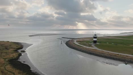 aerial shot of lighthouse next so north sea