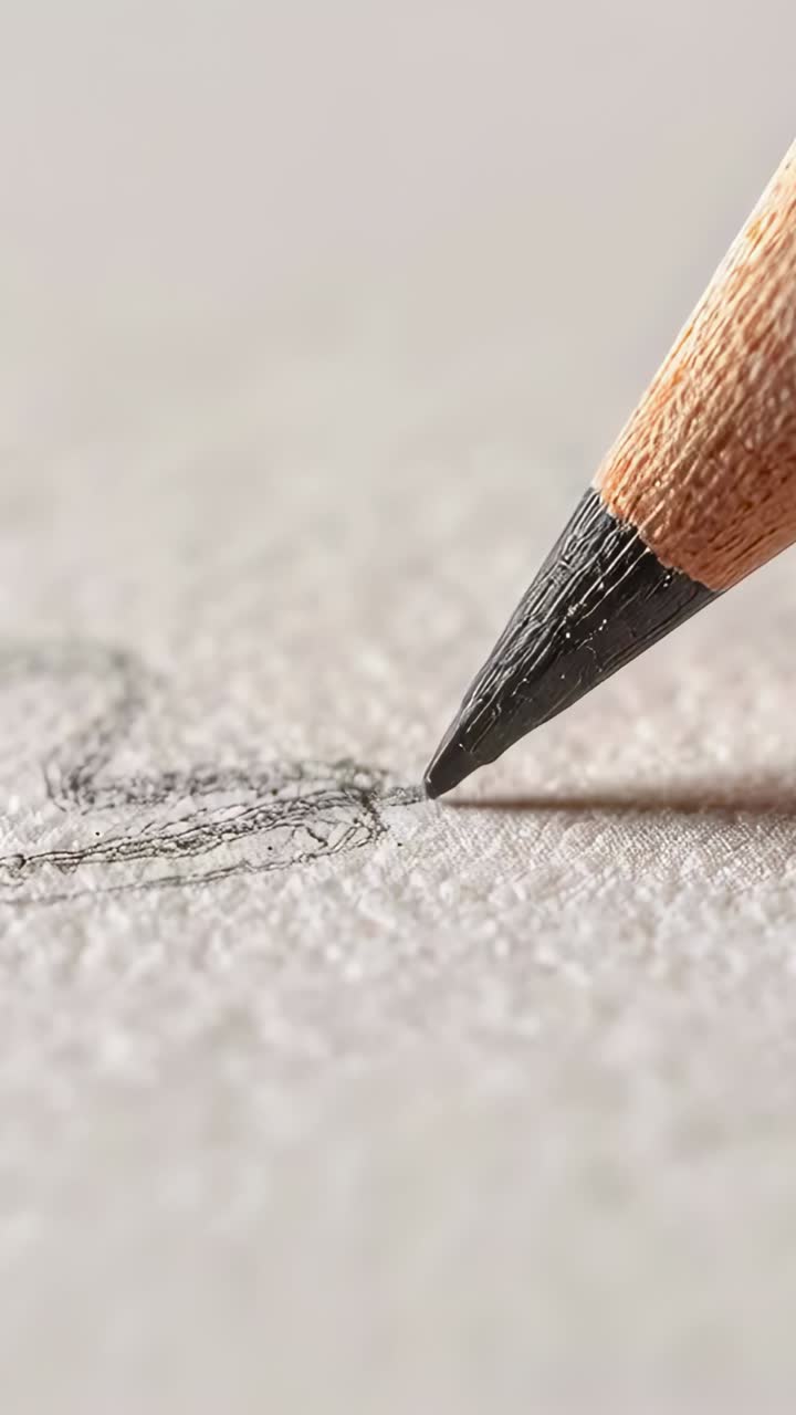 Vertical video: Approaching graphite tip tracing curves darkening sketch on rough paper at desk