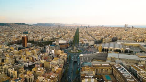 following above gran via towards plaça d'espanya, in the historic city of barcelona