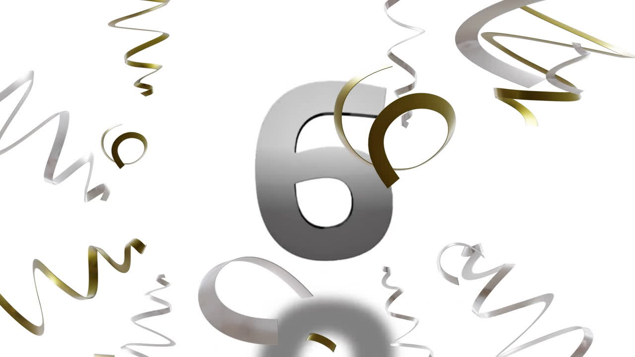 animación de la cuenta atrás a la medianoche con streamers de la fiesta en fondo blanco