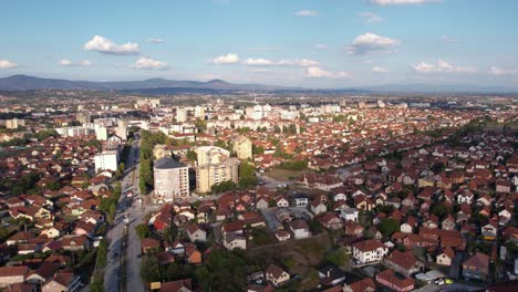 cacak city serbia. aerial view of cityscape on sunny summer evening