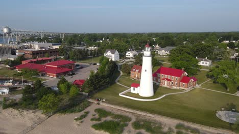 aerial view of fort gratiot lighthouse, port huron, michigan, usa, on the shore of lake huron