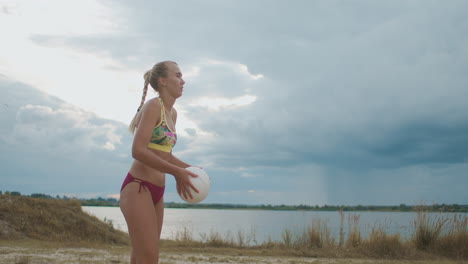 beach volleyball teams of women are playing on court at recreational area having fun and training at summer vacation