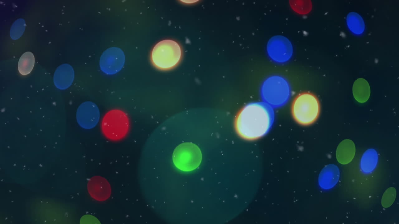 크리스마스 요정 불빛의 애니메이션, 파란색 배경에 내리는 눈