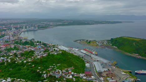 aerial view puerto montt bay and port in lake district chile