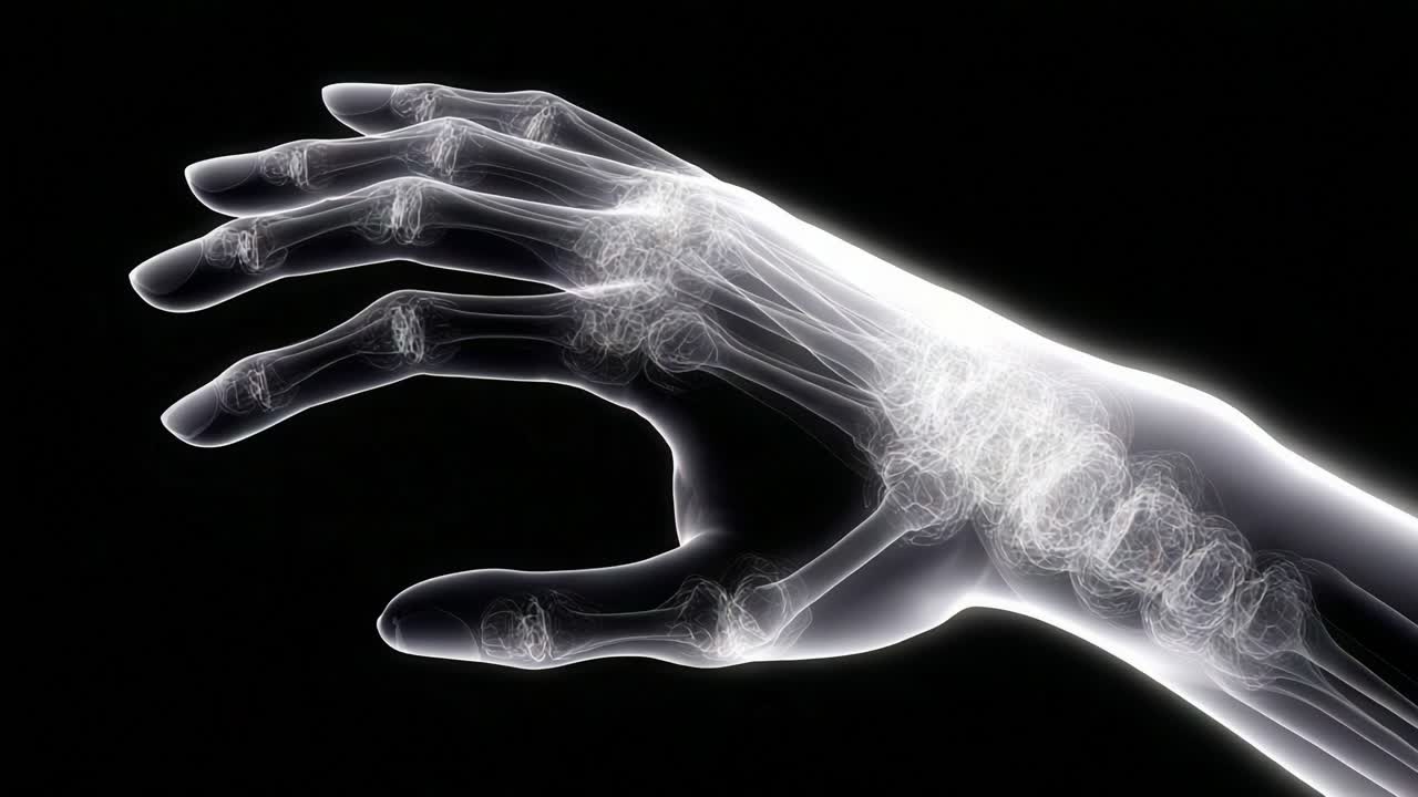 A Radiant Exploration of Hand Gestures: From Open to Clenched, This Visual Journey Captures the Subtle Transitions of Hand Movement with a Mesmerizing Glow and Intricate Detailing