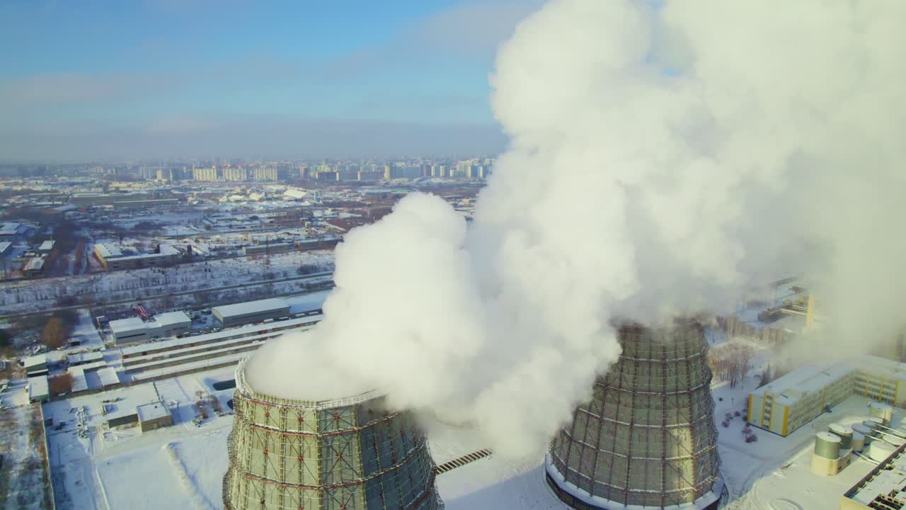 Aerial View of a Power Plant in Winter