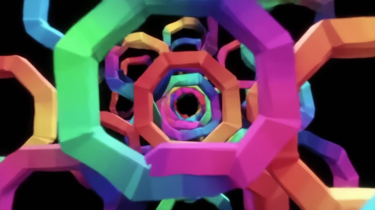 A Vibrant Journey Through an Endless Colorful Tunnel of Geometric Shapes and Patterns, Creating a Mesmerizing Visual Experience