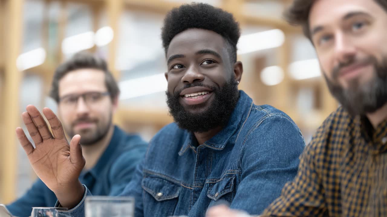 Discussione coinvolgente tra amici: Uno scambio vivace in un ambiente moderno con volti sorridenti e un'atmosfera calda.