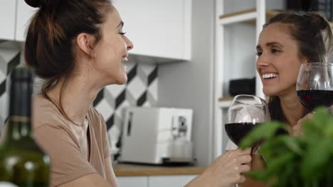 handheld video of two women drinking red wine at home