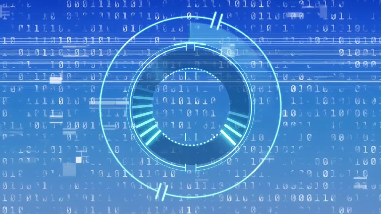 Animation of scope scanning over binary coding on blue background