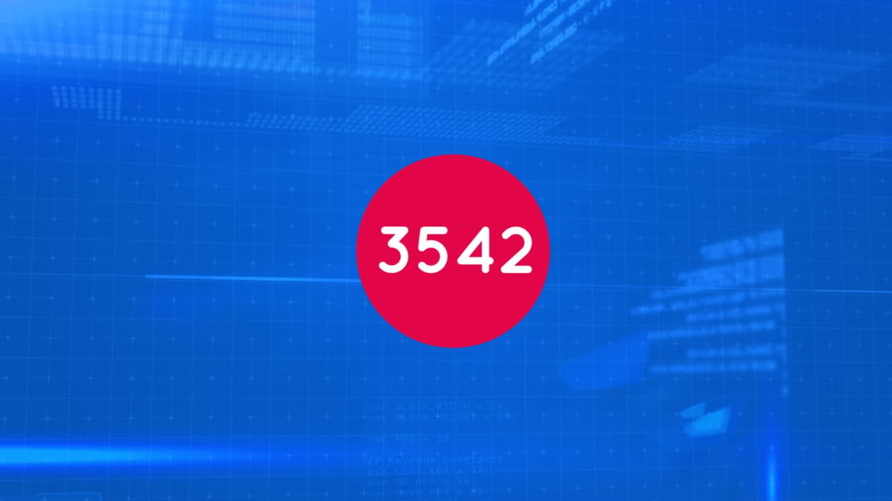 Animation of numbers over data processing on blue background