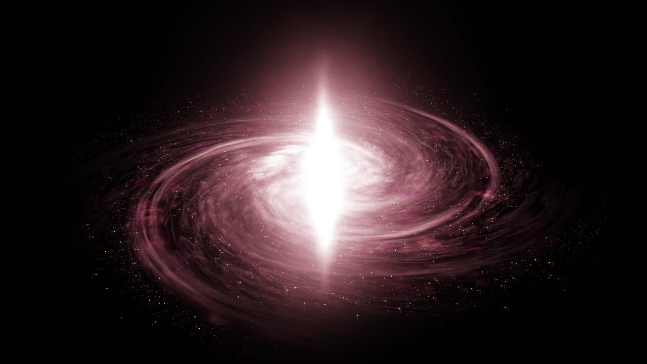 A zooming shot of a red galaxy in the middle of space, full of stars and nebulas