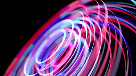 flusso di luce in struttura ad anello, bg in 4k. sfondo a anello astratto con tracce di luce, flusso di linee di neon rosso-blu in anelli di forma spaziale. sfondo di motion design moderno alla moda. effetto luce,