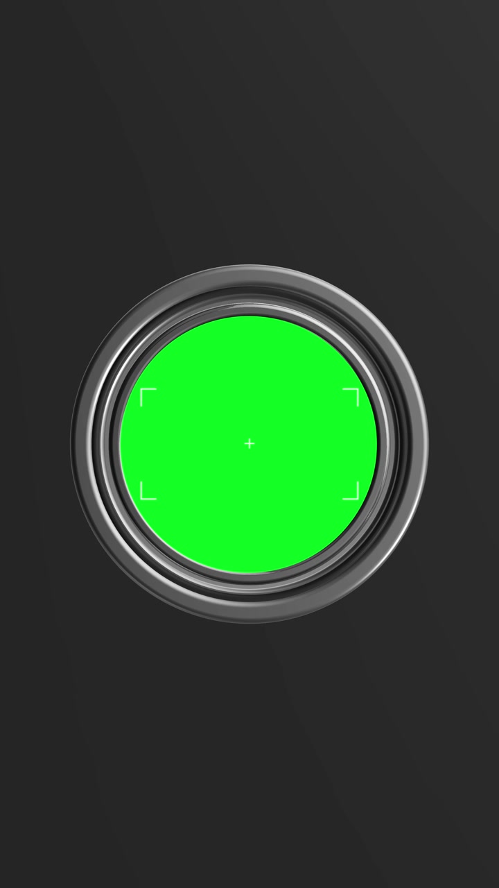 Circular lens chroma key background with green screen bar tracking markers black center and metallic