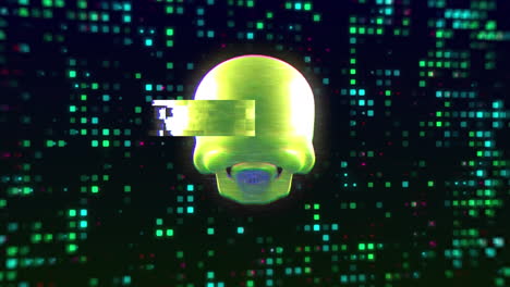 animación de cráneo humano y procesamiento de datos.