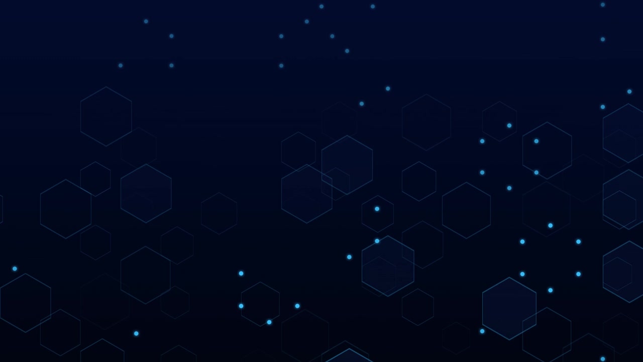 Abstract Digital Background with Floating Blue Hexagons and Glowing Particles