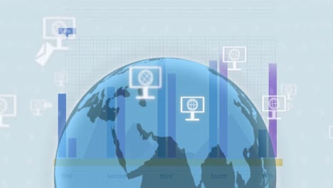 animation of financial data processing and statistics over globe