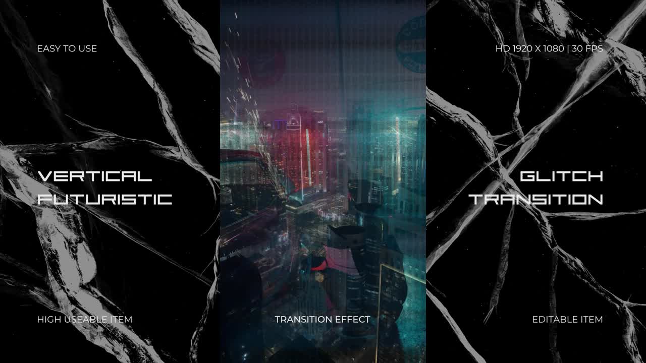 Futuristic Glitch Transition Effect for Vertical Videos