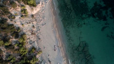 top view of a white sand shore of thassos greek island beach in greece