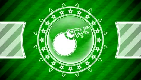 bomb icon in circle shape and green striped background. illustration.