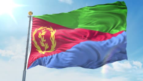 Ilustración-3d-De-4-K-De-La-Bandera-Ondeante-En-Un-Poste-Del-País-Eritrea