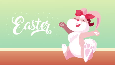 happy easter lettering with cute rabbit girl