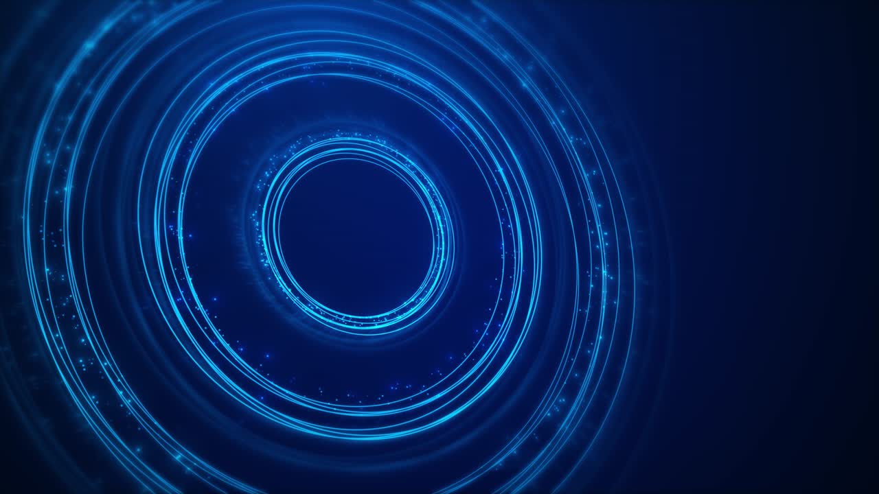 Abstract technology background rotating blue glowing circles dashed lines and flashing amber blue