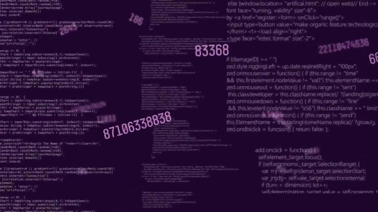Cam shift starting central code columns shifting while numbers orbiting glitching showing data flow