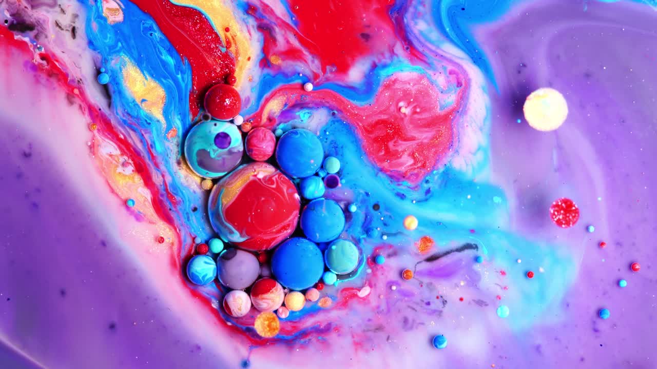 pintura colorida y burbujas fondo abstracto video 4k