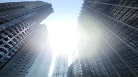 looking up at skyscrapers