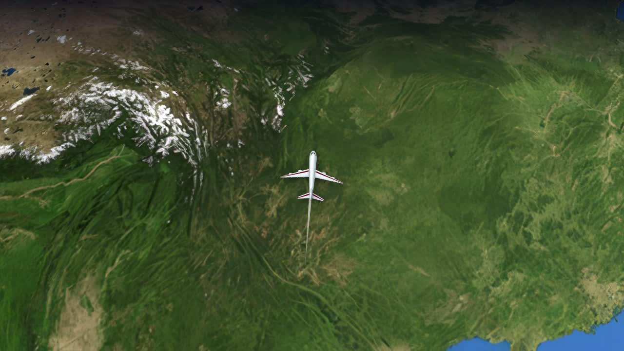 Satellitkortanimation sporer et kommercielt fly, der flyver fra Sydøstasien til USA.
