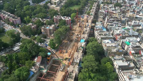 carreteras de construcción en paharganj drone de abajo a arriba vista en nueva delhi india