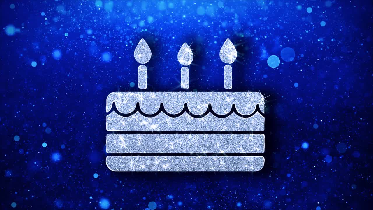 Glitter Birthday Cake Icon on Blue Background