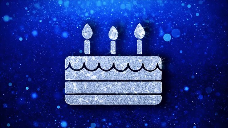 Icona Torta di Compleanno Glitter su Sfondo Blu