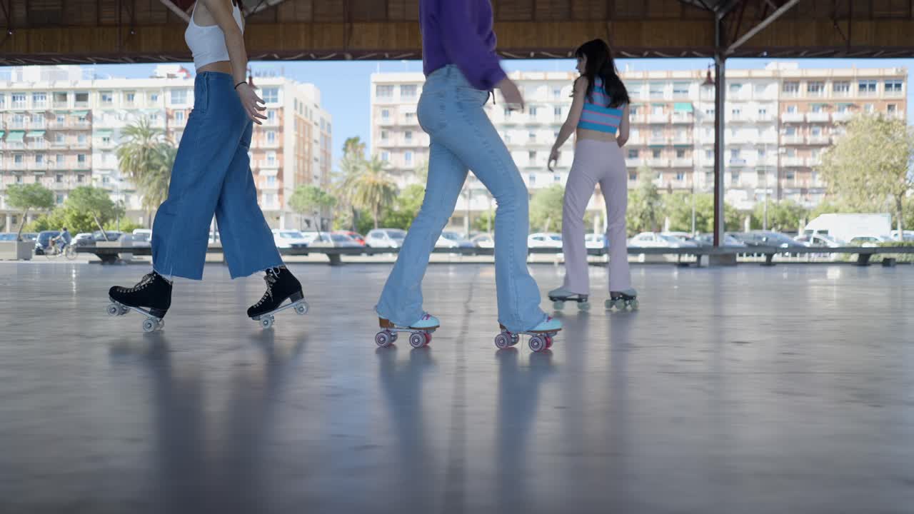 Women Roller Skating in an Urban Setting
