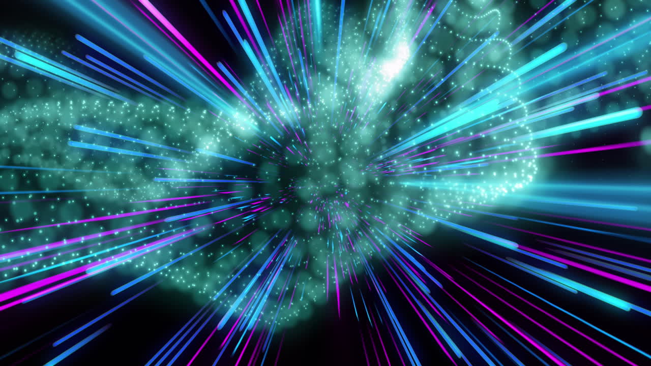 animación de la red de conexiones a través de senderos de luz de neón rosa y azul