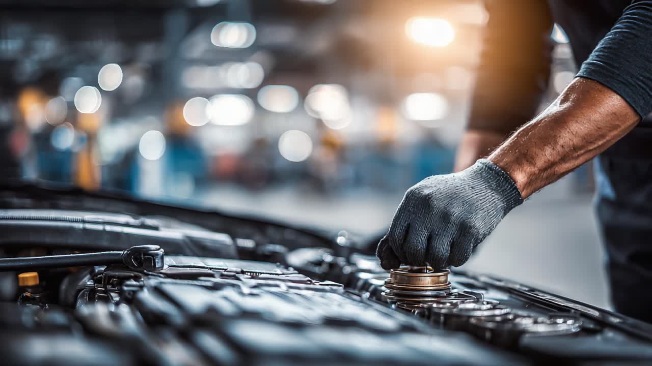 A Skilled Mechanic Engaged in Precision Maintenance Tasks on a Vehicle Engine, Showcasing Automotive Expertise and Attention to Detail in a Professional Environment