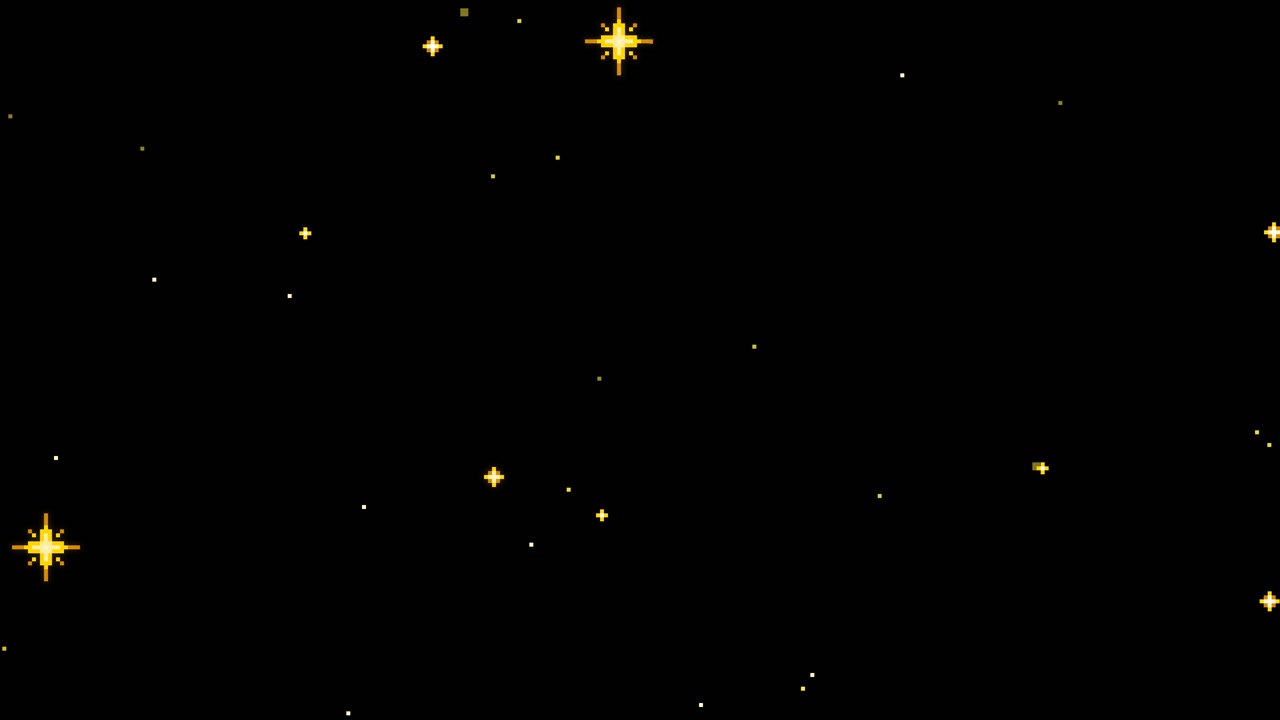 Animated Golden Pixel Stars Twinkling on Black Background